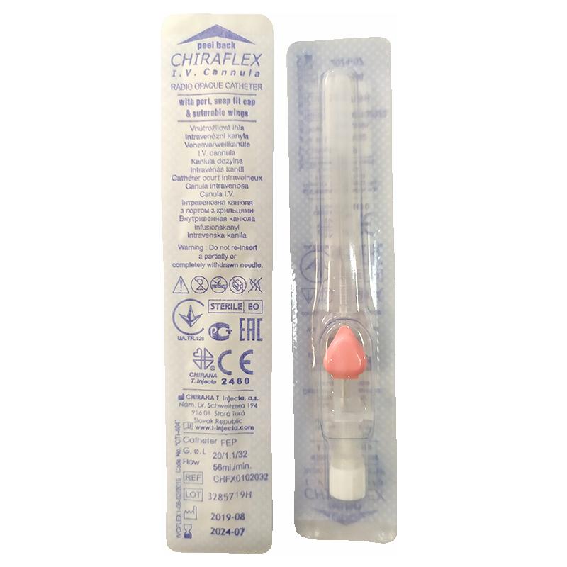 CHIRAFLEX Інтравенозна канюля 20 G з портом з крильцями